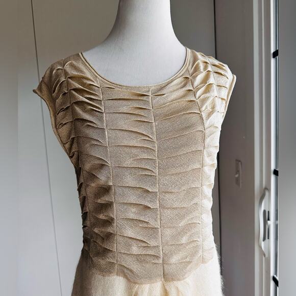 Y2K Knit Metallic gold/cream Womens Dress holiday NYE Sparkle Size Large - Picture 2 of 10